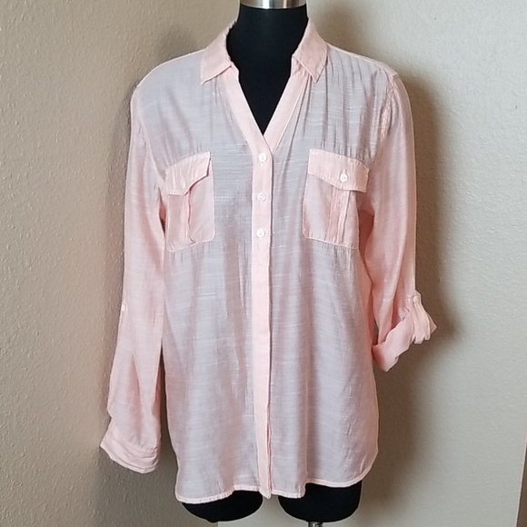 Chicos Button Front Long Sleeve Semi Sheer… - Picture 1 of 6